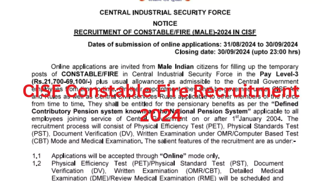 CISF Constable Fire Recruitment 2024