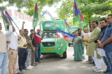 MP Chandra Prakash Chaudhary flagged off AJSU Jan Jagran Rath