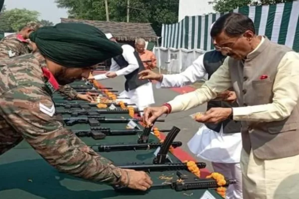 Union Minister of State for Defense Sanjay Seth performed Shastra Puja on Vijayadashami, gave best wishes to the army personnel