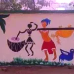 Tribal art engraved on walls on Tribal Pride Day in Ranchi District School