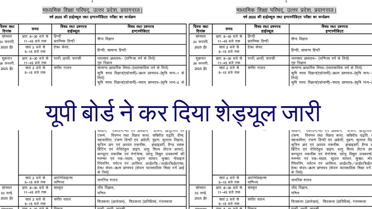 UP Board Time Table 2025